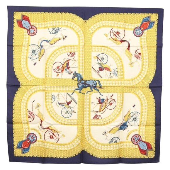 HERMES Carre 90 Scarf ""VOITURES PANIERS"" Silk White Auth BA4559 - Picture 1 of 13
